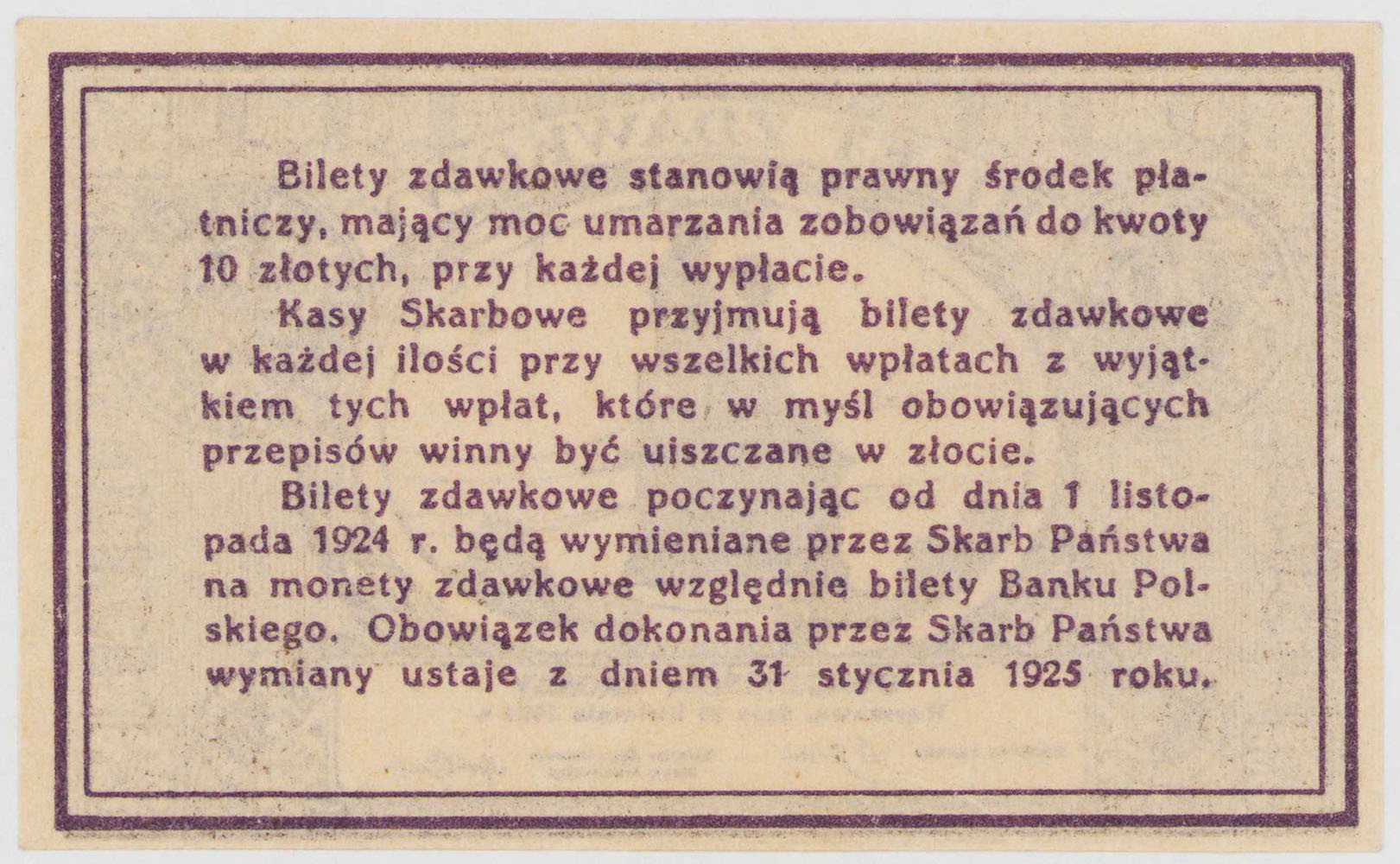 Bilet zdawkowy. 20 groszy 1924 - PIĘKNY